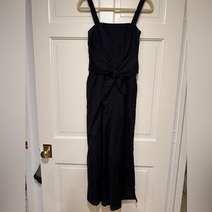 Black Strap Jumpsuit with Front Tie Waist